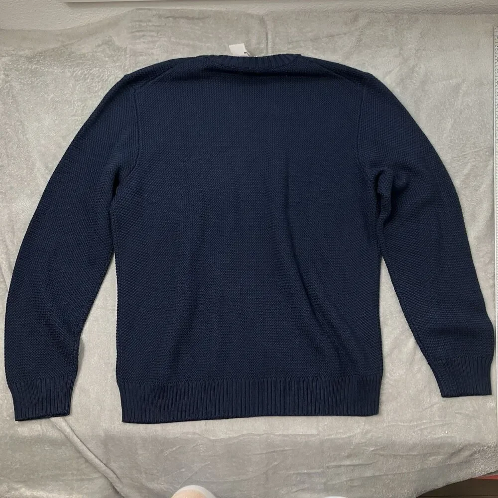 J Crew Sweater Mens XL‎ Navy Blue Premium Basket-stitch Cotton Crewneck Preppy